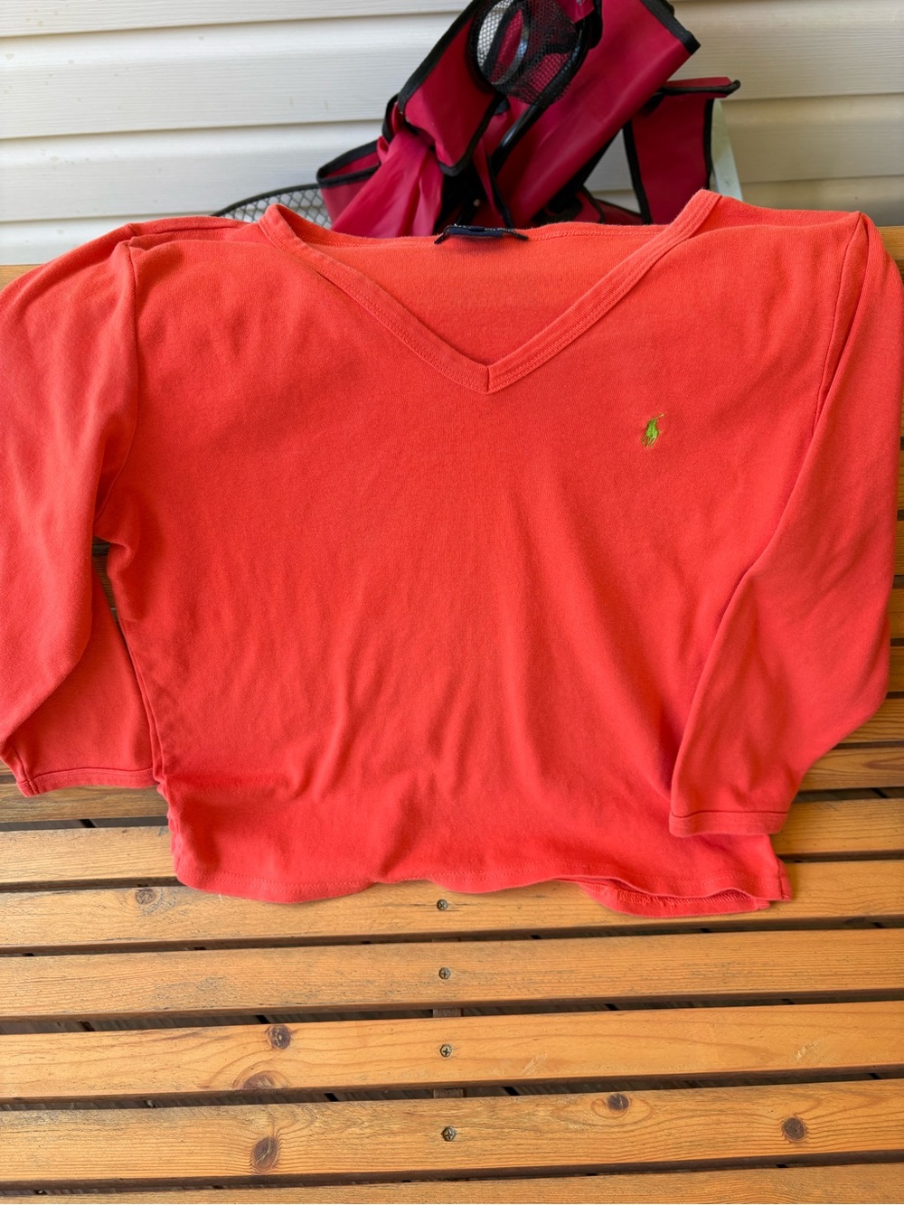 Ralph Lauren Orange V-Neck Sweater with Green Pony